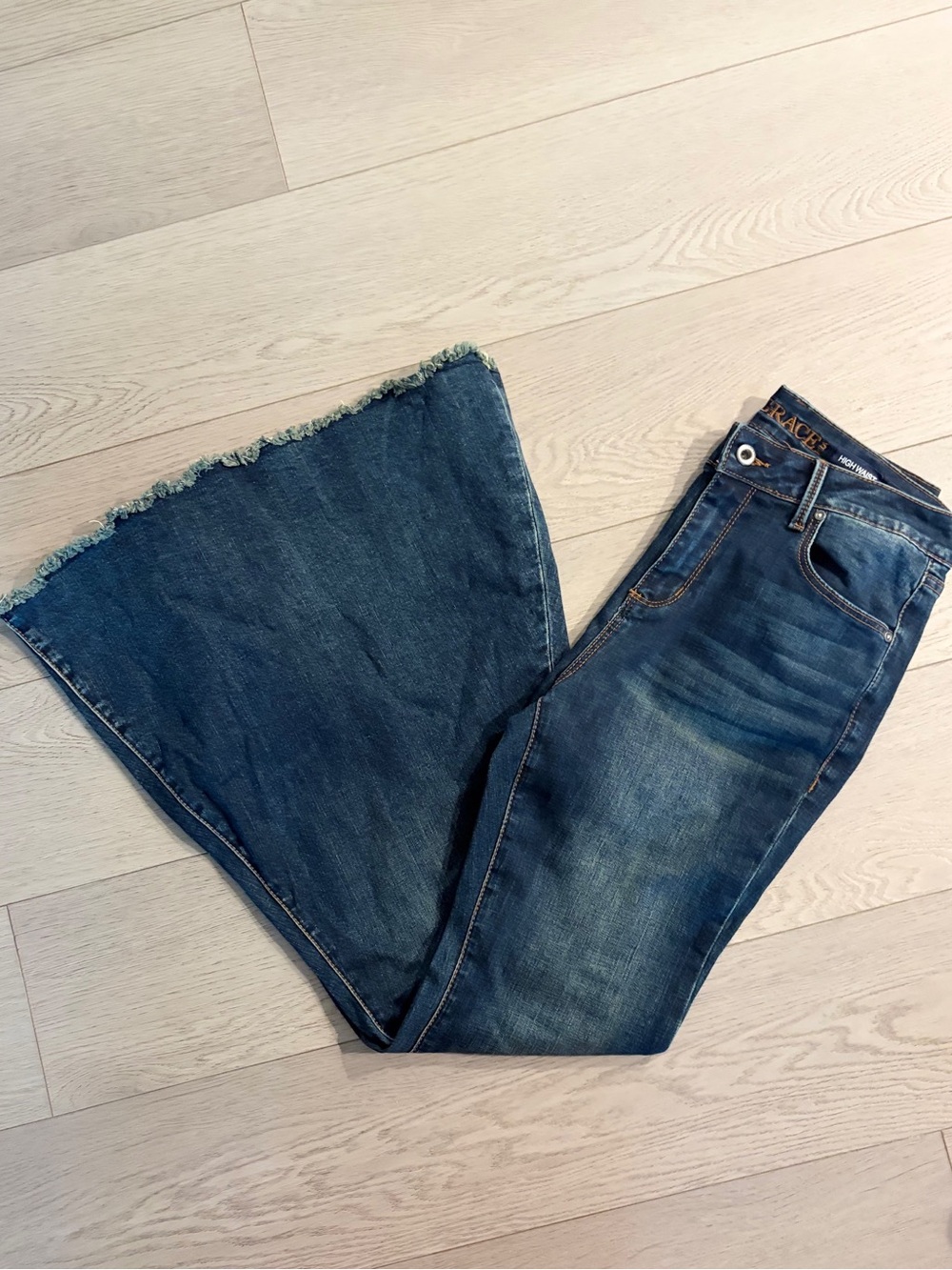 Grace Dark Blue Flared Jeans with Frayed Hem